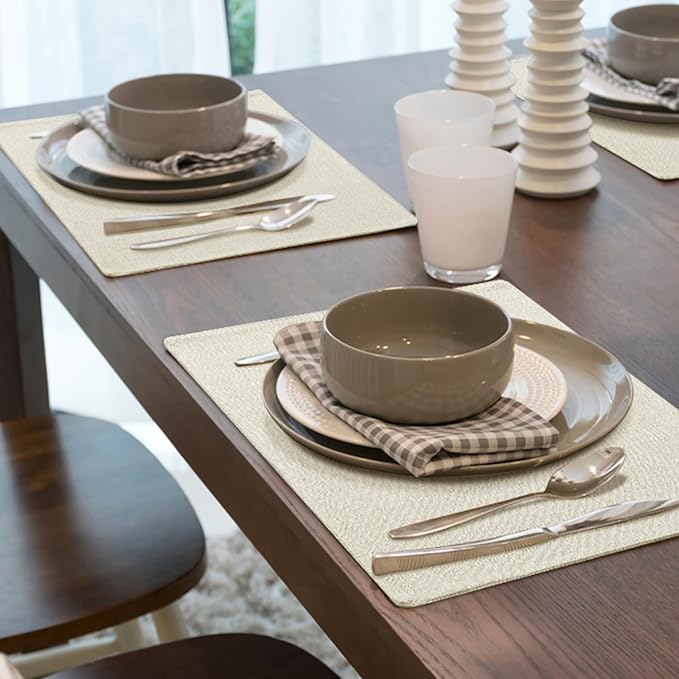 homing Cream Cloth Placemats Set of 12 – Cotton Linen Blend Washable Farmhouse Dining Table Mats for Indoors & Outdoors, Easy to Clean, 13 x 19 Inch