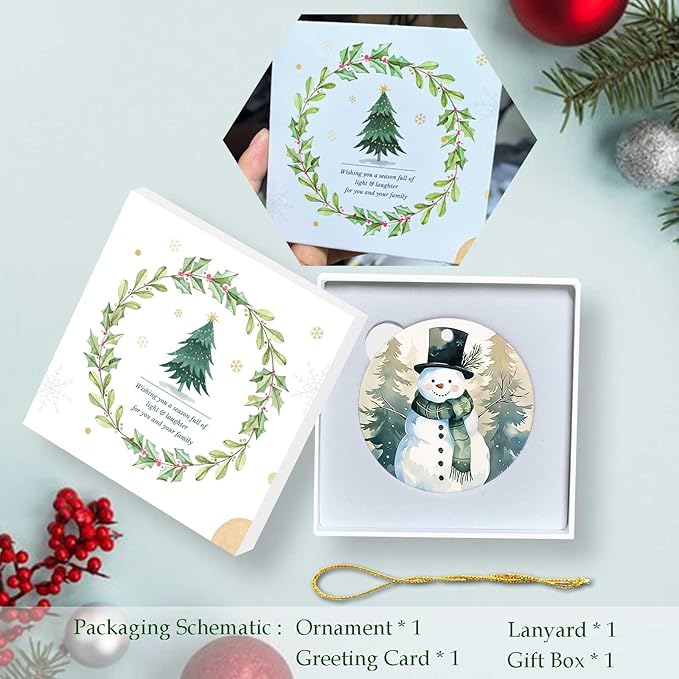 Snow Gentleman Ornaments Winter Holiday Round Ceramic Colorful Hanging Ornament Christmas Keepsake Decor for Xmas Tree Winter Holiday Xmas Gift for Women Men 3"