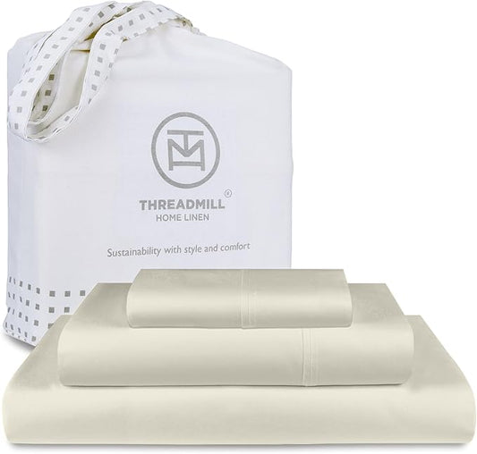 Threadmill Sheets for Twin Mattress | 800 Thread Count Twin Bed Sheets Set with 15” Deep Pocket | Sateen Weave, Better Than Egyptian Cotton, 3-Piece Bedding Set with Cooling Effect | Taupe