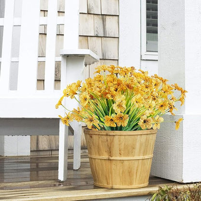 30 Bundles Artificial Flowers Outdoor UV Resistant Fake Flowers No Fade Faux Plastic Plants Garden Porch Window Box Decorating (Yellow)