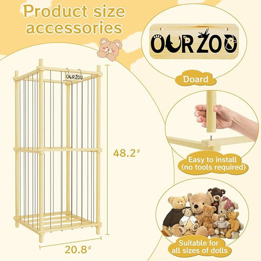 Stuffed Animal Zoo Storage Cage Wooden, 48''(4ft) Wood Extra Large Stuffed Animal Storage Basket, Toy Storage for Big Stuffed Animals, Large Toy Chest for Kids Girls Boys Toy Organizer Holder