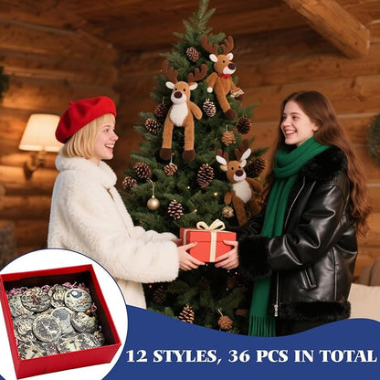 Suzile 36 Pcs Christmas Wooden Ornaments Vintage Christmas Decoration White Sculpture Hanging Decor Retro Round Santa Claus Snowman Tree Decoration for Farmhouse Xmas Home Wreaths Winter Party