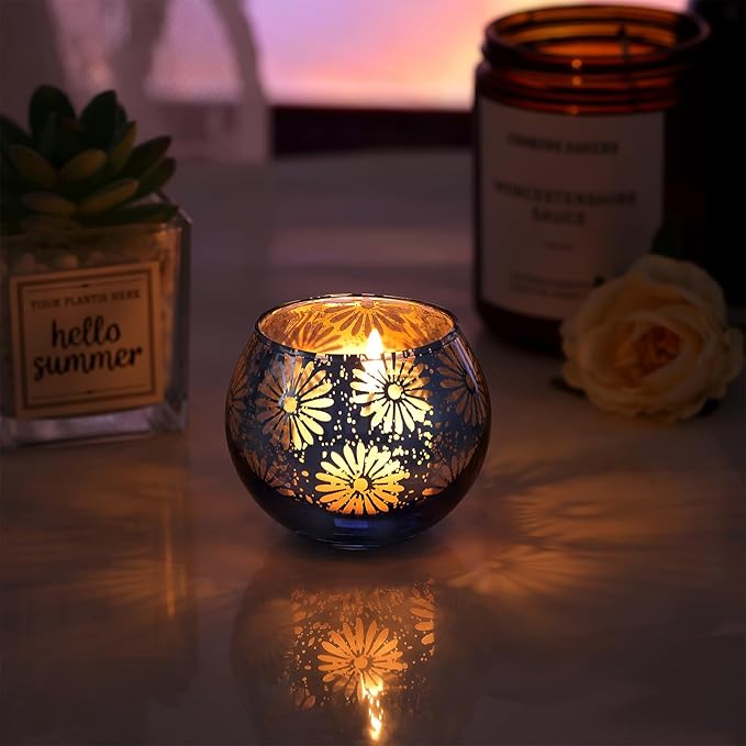 Blue Mercury Glass Votive Candle Holders Set of 12, Round Tealight Candle Holders Bulk for Table Centerpieces, Weddings, Shower Gifts, Party Decorations