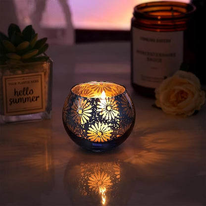 Blue Mercury Glass Votive Candle Holders Set of 12, Round Tealight Candle Holders Bulk for Table Centerpieces, Weddings, Shower Gifts, Party Decorations