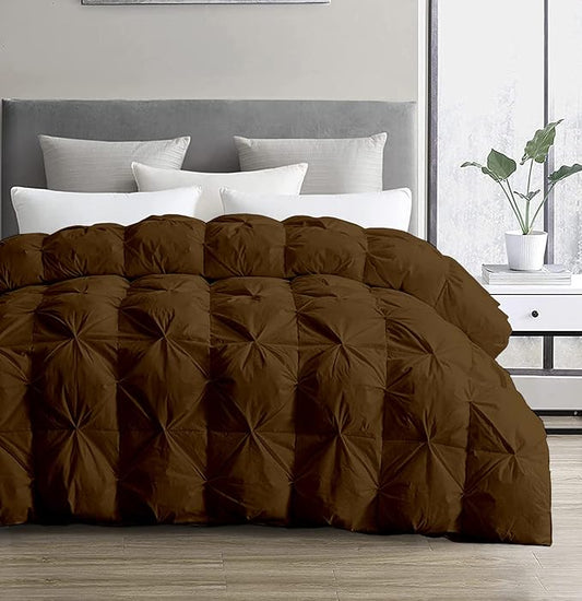 SLEEP-NEST Oversized King Comforter 116 x 98 - All-Season Hotel Luxury Down Alternative - Pintuck Pinch Pleat Design with 8 Corner Tabs - Ultra Soft, Breathable, Extra Large Quilt - Brown