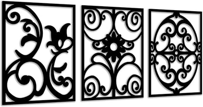 CHATYOUNG Metal Boho Wall Art - 3 Piece Modern Minimalist Wall Sculptures Geometric Black and White Artwork for Living Room Bedroom Kitchen Home Office Decor 36x16 IN