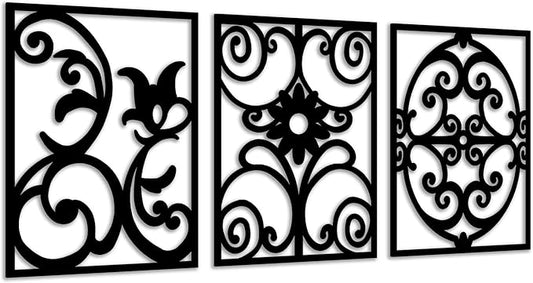 CHATYOUNG Metal Boho Wall Art - 3 Piece Modern Minimalist Wall Sculptures Geometric Black and White Artwork for Living Room Bedroom Kitchen Home Office Decor 36x16 IN