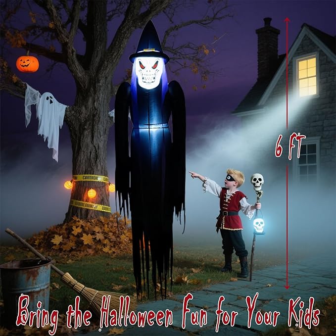 6FT Halloween Inflatables Hanging Ghost Outdoor Decorations Blow Up Yard Decor with Built-in LEDs for Tree Window Porch Lawn Party Decor