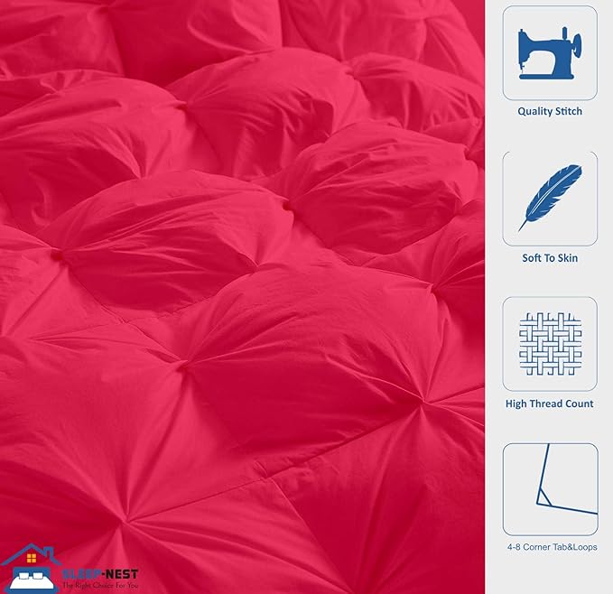 SLEEP-NEST Hotel Luxury Eastern King 118x110 Inch Weighted Down Alternative Pinch Pleat 1 Piece Comforter with 8 Tabs/Loops 400 GSM-Box Stitched Duvet Insert Extra Large Breathable - Hot Pink