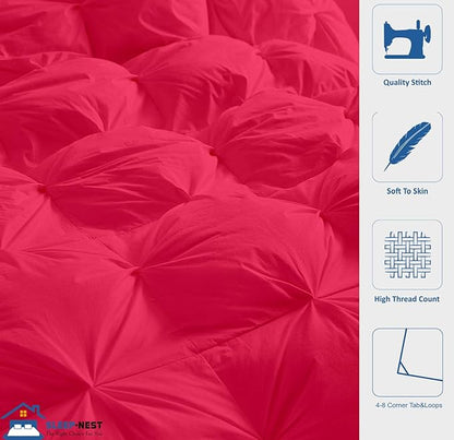 SLEEP-NEST Oversized King Comforter 128x120 Exquisite Pinch Pleat Design, Premium Baffle Box 1 Piece Down Alternative Comforters with 8 Tabs/Loops 400GSM-Box Stitched Extra Large, Hot Pink