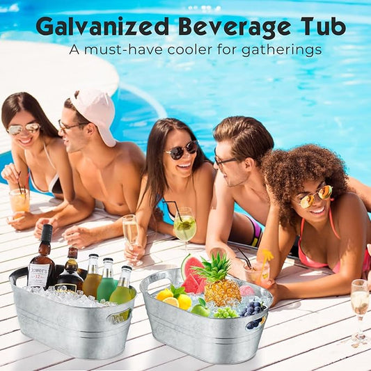 4 Pack Metal Ice Bucket, Galvanized Tub Ice Buckets For Parties, 4 Gallon Large Ice Bucket, With 2 Ice Bucket & 2 Tongs Cooler Bucket, For Festive Party Drink Cocktail Bar Champagne Bottle Bucket