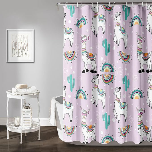 AILONEN Cool Llama Shower Curtain,Purple Desert Cactus Llama Bath Curtain,Polyester Water for Bathroom with 12 Plastic Hooks,72" W*72" H Purple