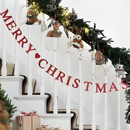 Nature Vibe Sisal Woodland Animals Christmas Tree Ornaments,Set of 6 Natural Woodland Creatures Christmas Ornaments in Gift Box for Rustic Christmas Tree Decorations or Farmhouse Decor