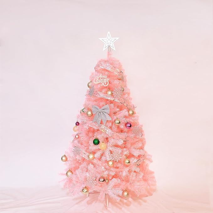 4ft Artificial Christmas Tree, Arbol de Navidad with 450 Branch Tips, Premium North Valley Spruce with Foldable Base Stand, Xmas Tree for Home, Office,Party Decoration-Pink