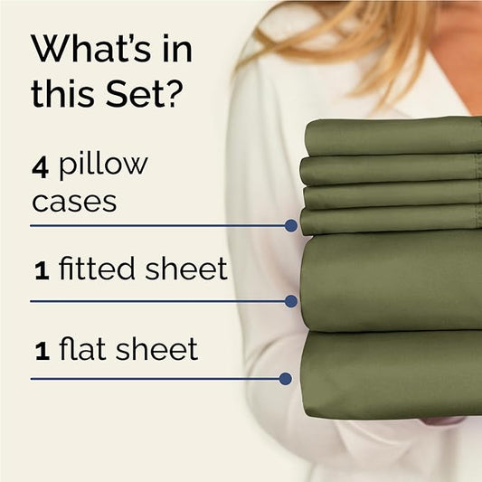 CGK Linens Full 6 Piece Sheet Set - Cooling Sheets for Hot Sleepers - Hotel Luxury Bedding Set w/ 8-16 Inch Deep Pockets - 1 Flat & 1 Fitted & 4 Pillowcases - Soft, Comfy & Wrinkle Free - Sage Green