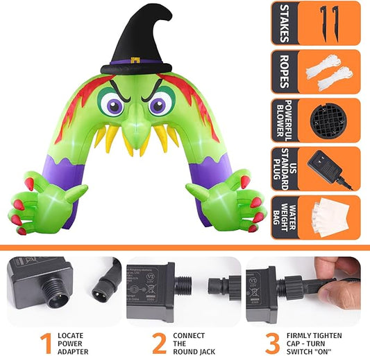 Amazingforless (12ft) Halloween LED Inflatable Decorations w/Blower Spooky Animated Blow Up (Frankenstein, Dragon, Ghost, Pumpkin, Skeleton Dog,Tree,Clown, Archway)