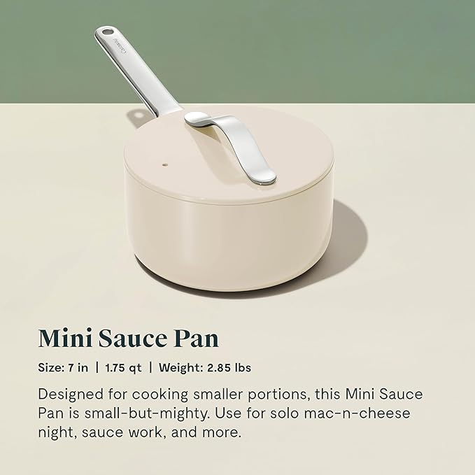 Caraway Mini Cookware Set - Non-Stick Ceramic Fry Pan (1.05 qt, 8") & Sauce Pan (1.75 qt) - Non Toxic, PTFE & PFOA Free - Oven Safe & Stovetop Agnostic (Gas, Electric & Induction) - Cream