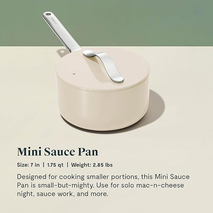 Caraway Mini Cookware Set - Non-Stick Ceramic Fry Pan (1.05 qt, 8") & Sauce Pan (1.75 qt) - Non Toxic, PTFE & PFOA Free - Oven Safe & Stovetop Agnostic (Gas, Electric & Induction) - Cream