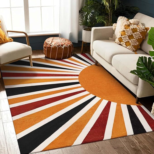 Lahome Boho Machine Washable Living Room Rugs-5x7 Area Rugs for Bedroom Large Non-Slip Throw Rugs Rainbow Sun Print Kids Nursery Rug Colorful Distressed Carpet for Entryway Kitchen Dining Room Office