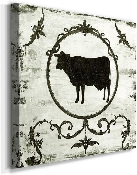 Cute Animals Artwork Abstract Colorful Painting Wall Art on Canvas, Berkshire Cow Wall Art, Ready to Hang, 10'' x 10''