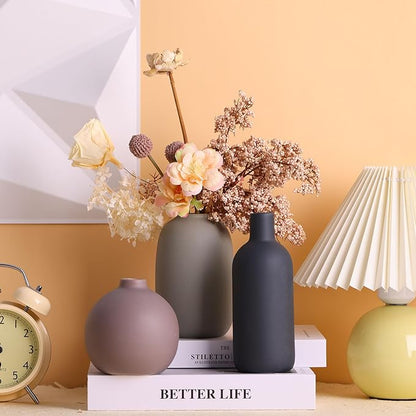 Brown Ceramic Vase Set,Small Vases Home Decor,Fall Décor Modern Farmhouse Vases for Home Decor, Organic Decor Accents for Living Room,Table,Shelf,Entryway,Pottery Vase Set of 3 (Multicolor)