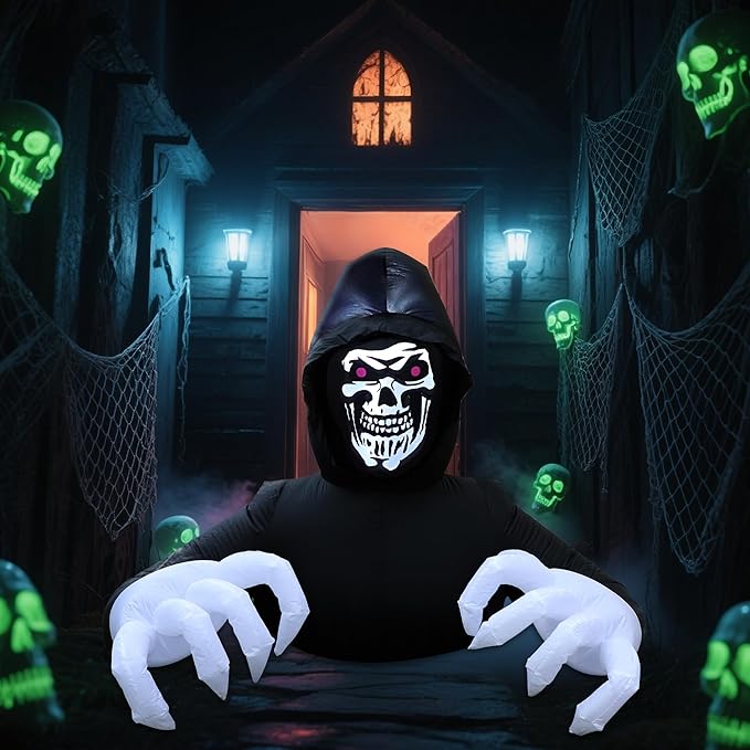 DR.DUDU 6 Ft Halloween Inflatable Decoration Grim Reaper Spooky Ghost with LED Lights for Outdoor Garden Yard Lawn