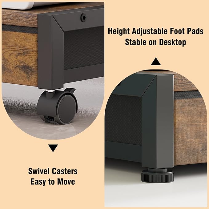 2-Tier Desktop Printer Stand with 2 Fabric Drawers, Prtiner Table with Storage Shelf, Desk Organizer for Home Office,3D Printer,Fax Machine,Scanner (Brown, 2 Tier)