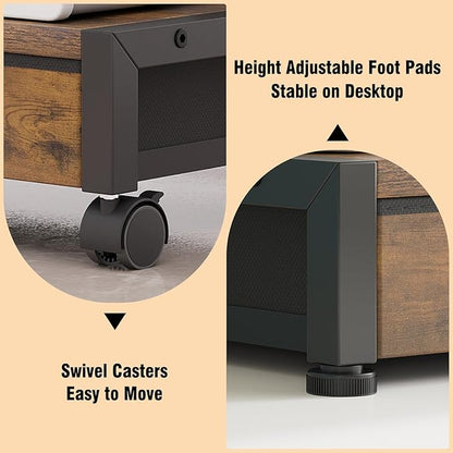 2-Tier Desktop Printer Stand with 2 Fabric Drawers, Prtiner Table with Storage Shelf, Desk Organizer for Home Office,3D Printer,Fax Machine,Scanner (Brown, 2 Tier)