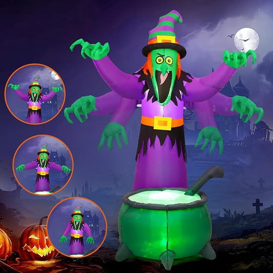 COMIN 6FT Halloween Inflatables Animated Witch Waving Hands Blow Up Outdoor Yard Decorations Garden Lawn Decor