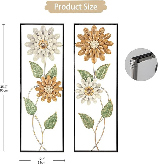 Metal Wall Art, Set of 2 Large Mordern Rectangular Wall Panels, Abstract Minimalist Flower Wall Décor for Living Room, Bedroom, Kitchen, Hallway Decoration