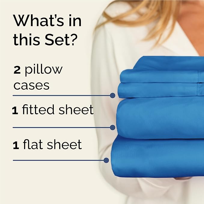 CGK Linens Twin XL 4 Piece Sheet Set - Cooling Sheets for Hot Sleepers - Hotel Luxury Bedding Set with 8-16 Inch Deep Pockets - 1 Flat & 1 Fitted & 2 Pillowcases - Soft and Wrinkle Free - Denim Blue