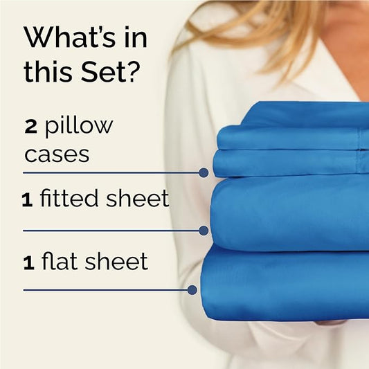 CGK Linens Twin XL 4 Piece Sheet Set - Cooling Sheets for Hot Sleepers - Hotel Luxury Bedding Set with 8-16 Inch Deep Pockets - 1 Flat & 1 Fitted & 2 Pillowcases - Soft and Wrinkle Free - Denim Blue