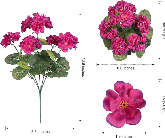 Artificial Geranium Fake Flowers for Outdoors Decoration, 6 Bundles Silk Geraniums Flower UV Resistant Look Real Faux Plants for Front Door Garden Porch Planter Patio Balcony Yard Indoor Home, Mix