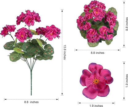 Artificial Geranium Fake Flowers for Outdoors Decoration, 6 Bundles Silk Geraniums Flower UV Resistant Look Real Faux Plants for Front Door Garden Porch Planter Patio Balcony Yard Indoor Home, Mix