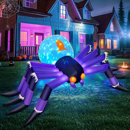8FT Halloween Inflatables Spider Decoration, Built in 3-Colored Flame Rotation LEDs Halloween Blow up Outdoor Decorations for Halloween Holiday Party Lawn Yard Outside Garden Décor