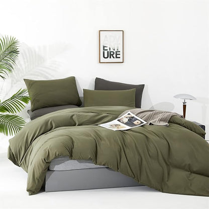 Cottonight Olive Green Bedding - Full Size, Army Green Blanket & Quilts, Modern Soft Breathable 3-Piece Comforter Set