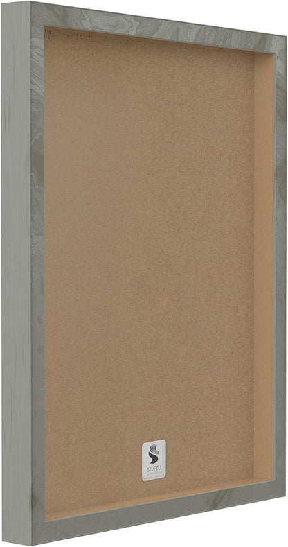 Stupell Industries The Stupell Home Decor Collection Fleur de Lis Powder Room Blue, Brown and Beige Bathroom Grey Framed Wall Art, 11 x 14, Design by Artist Bonnie Wrublesky
