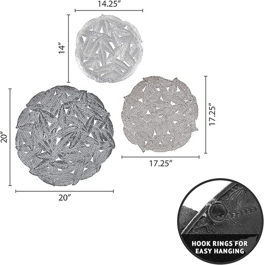 Madison Park Wall Art Living Room Metal Decor - Home Accent Modern Kitchen Dining Decoration, Ready to Hang Panel for Bedroom, Multi-Sizes, Rossi Grey 3 Piece