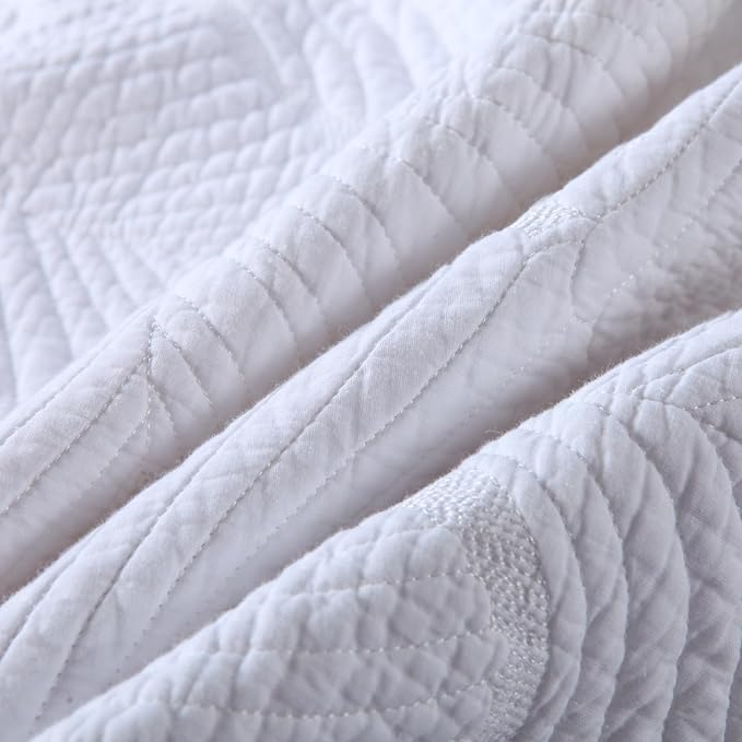 mixinni White Quilt Bedding Set Queen Size Cotton Bedspread Set