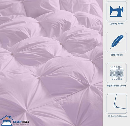 SLEEP-NEST All Season - Oversized King Plus 138x122 Hotel Luxury Down Alternative Pinch Pleated 1 Piece Comforter with 8 Tabs/Loops, Extra Wide Quilt, XL King 500 GSM Duvet Insert - Lavender
