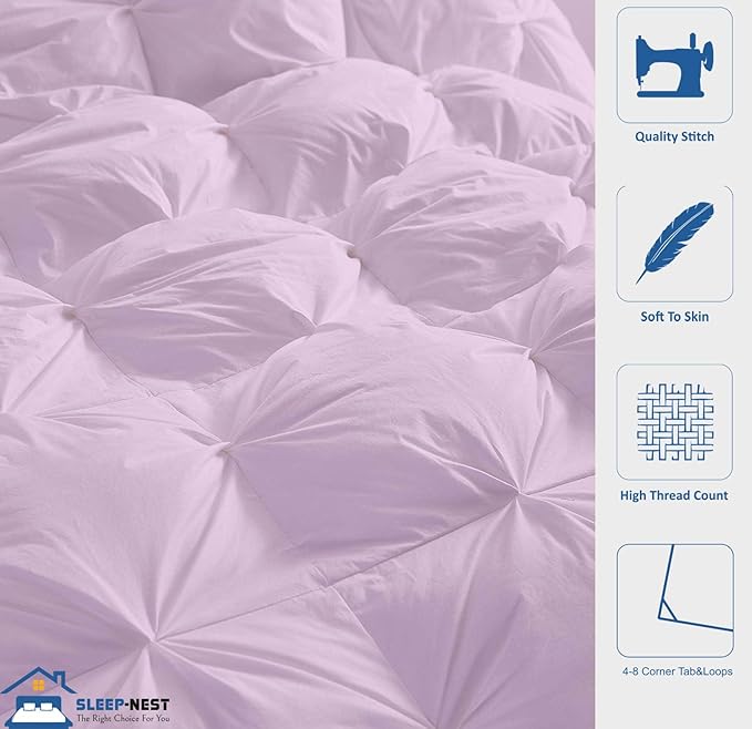 SLEEP-NEST Hotel Luxury King Comforter 102 x 90 - All Season Pintuck Bedding 1 Piece Down Alternative Pinch Pleat Comforter with 8 Corner Tabs - 350 GSM, Ultra Soft, Lightweight Quilt - Lavender