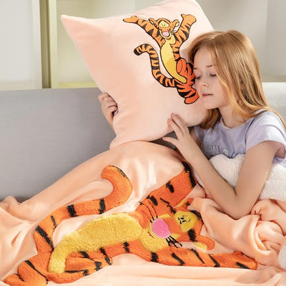 COSUSKET Kids Tiger Throw Blanket, 3D Animal Embroidery Sherpa Blanket Boys Girls Gifts