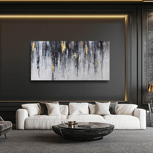 GAIDUOMAI Black and White Abstract Wall Decor Gold Foil Textured Wall Art Graffiti Art Work Wall Pictures for Living Room Home Office 29"x58" Large Size