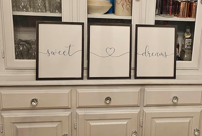 Set of 3 Framed Farmhouse Sweet Dreams Sign 11x14” Above Bed Wall Decor for Bedroom Decor Wall Art Wood Signs (11"x14", Black)