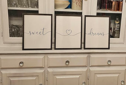 Set of 3 Framed Farmhouse Sweet Dreams Sign 11x14” Above Bed Wall Decor for Bedroom Decor Wall Art Wood Signs (11"x14", Black)