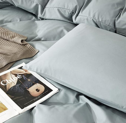 Wellboo Haze Blue Comforter Sets King Solid Light Dusty Blue Bedding Comforters Cotton Women Men Plain Light Blue Bed Quilts Modern Minimalist Greyish Blue Blankets Soft Health Mist Lake Blue Bed Warm