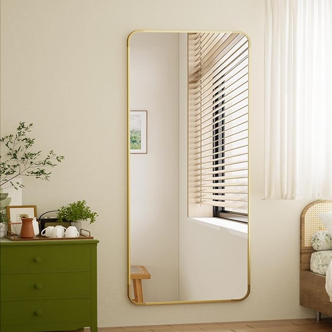 BEAUTYPEAK Gold Full Length Mirror, 71"x32" Rounded Corner Floor Mirror Standing Hanging or Leaning Against Wall, Suitable for Bedroom or Dressing Room