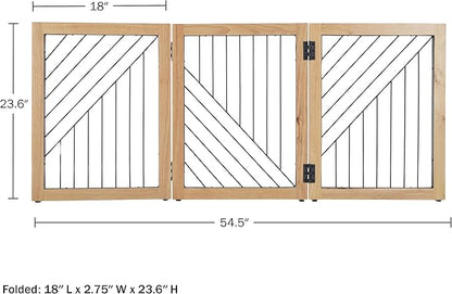 Pet Gate - 3-Panel Indoor Folding Dog Gate for Stairs or Doorways - 54x24-Inch Freestanding Pet Fence for Cats and Dogs by PETMAKER (Natural)