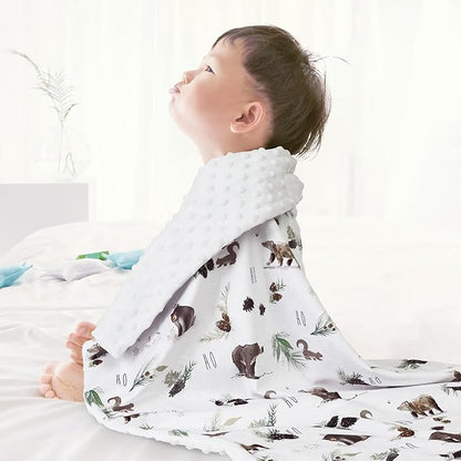 Minky Baby Blanket for Boys Girls Neutral, Soft Lightweight Micro Fleece Blanket with Double Layer, Dotted Backing, Receiving Blanket for Newborns, 30x40 Inches, Animals