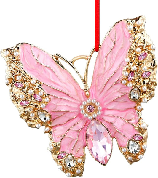 PETCEE Butterfly Ornament 2025 - Pink Butterfly Hanging Ornaments for Christmas Tree Decorations Monarch Butterflies Christmas Ornaments Keepsake Gifts for Girls Daughter Sister Mother Granddaughter